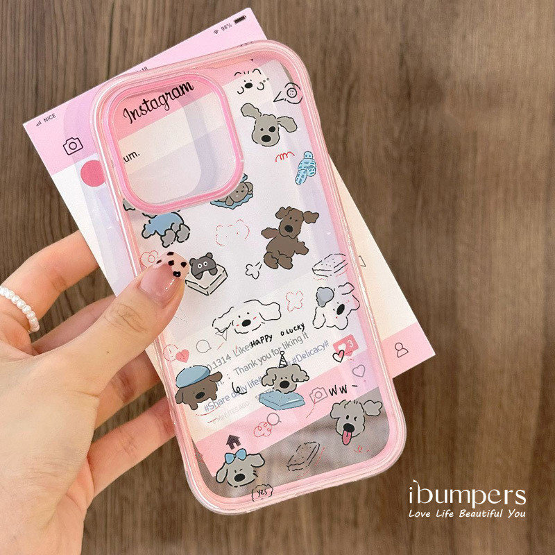 ibumpers Ốp Điện Thoại iPhone Hoạt Hình Dễ Thương Sang Trọng Họa Tiết Chó Con Cho IPhone 11 12 13 14 15 16 Pro Max Ốp Lưng Acrylic Trong Suốt Viền Màu Tinh Khiết