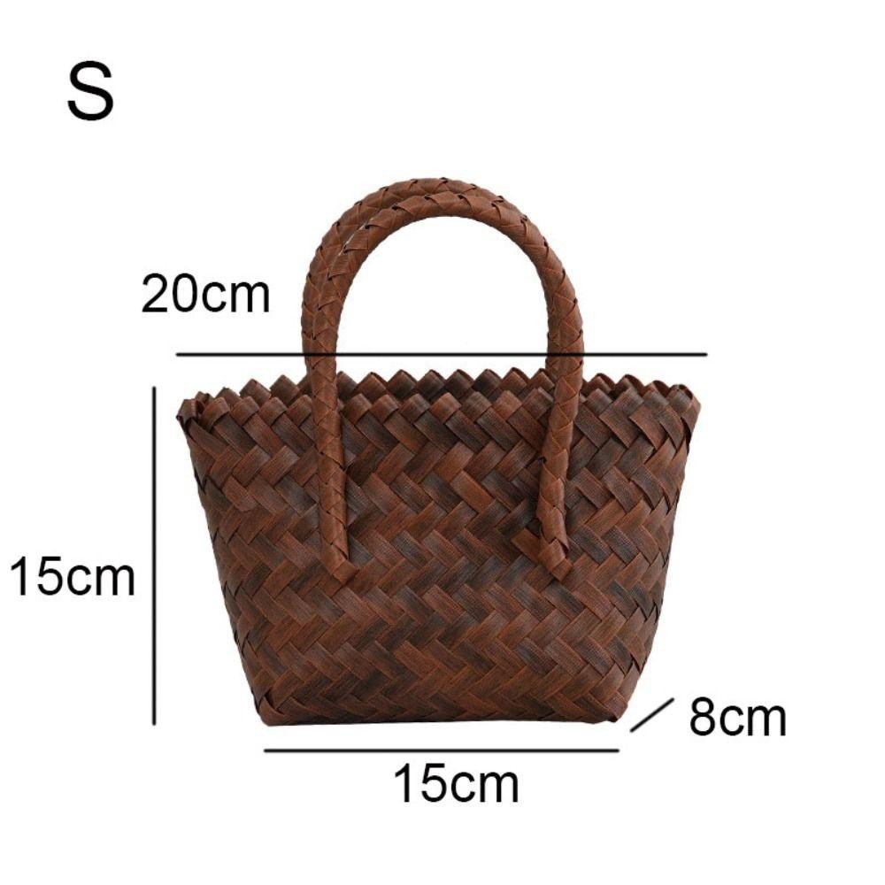 Túi xách dệt HOBBYIN, túi đeo vai dung tích lớn PP, tay cầm tre cầm tay, túi tote dệt rỗng, túi xách nữ