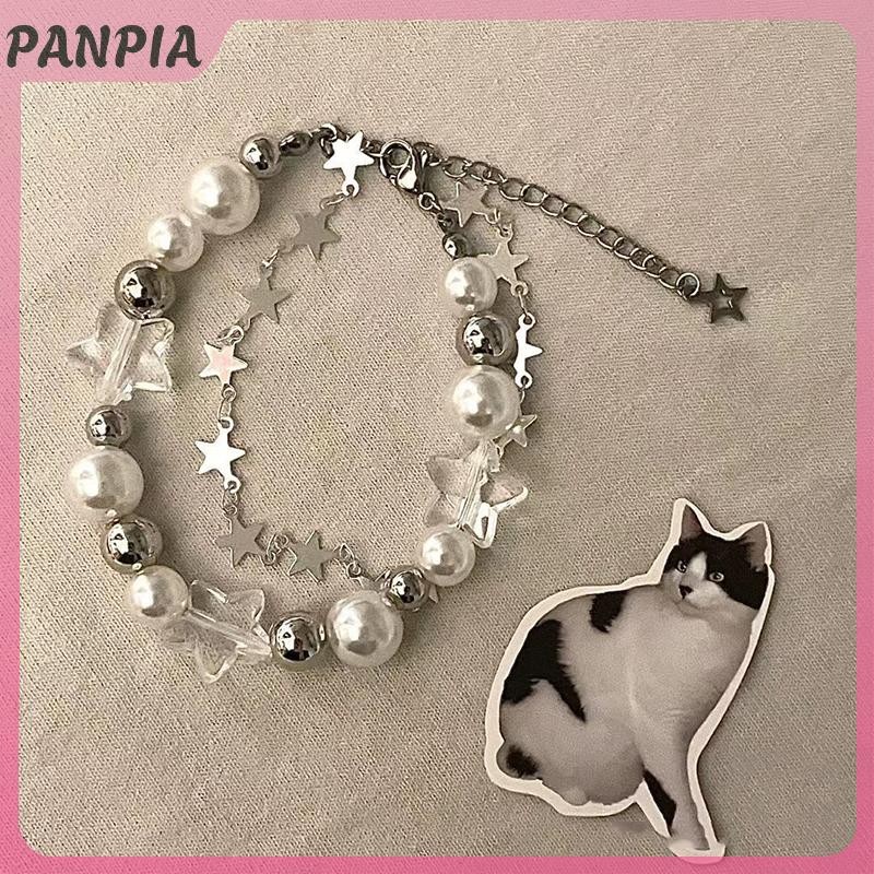 PANPIA-Harajuku Ngôi Sao Vòng Tay Cô Gái Pentagram Ngọc Trai Đính Hạt Lắc Tay Cho Nữ Vintage Thẩm Mỹ Quyến Rũ Vòng Tay Phụ Kiện Trang Sức Quà Tặng