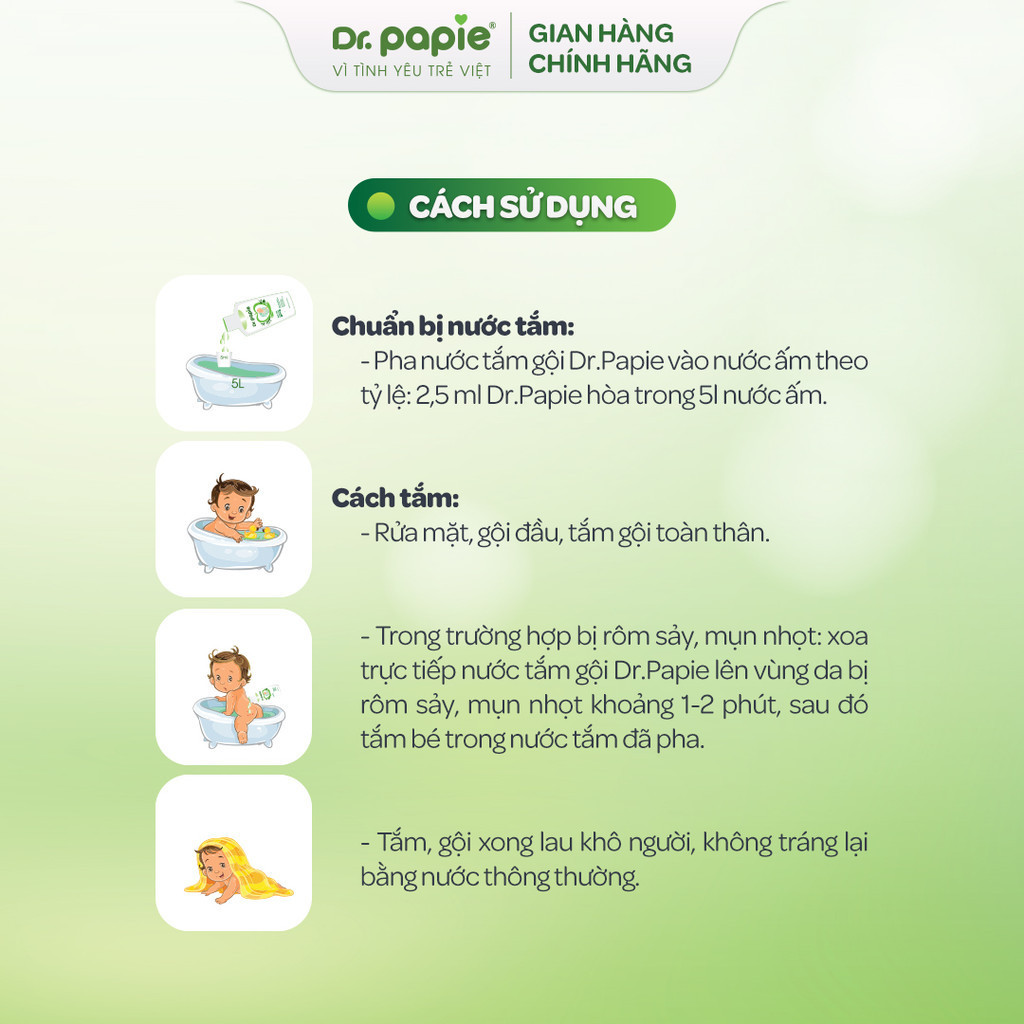Mô tả Combo 2 Nước Tắm Thảo Dược Dr Papie Giúp Giảm Mẩn Ngứa Và Rôm Sảy, Hỗ Trợ Làm Sạch, Mát Da Bé - Chai 500ml - 6