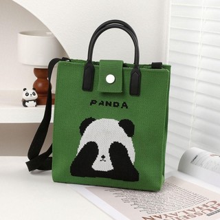 Túi xách dệt kim SAIA, Túi đeo vai Mini dễ thương, Túi đeo cổ tay thắt nút hoạt hình gấu trúc bằng vải Polyester có thể tái sử dụng cho học sinh
