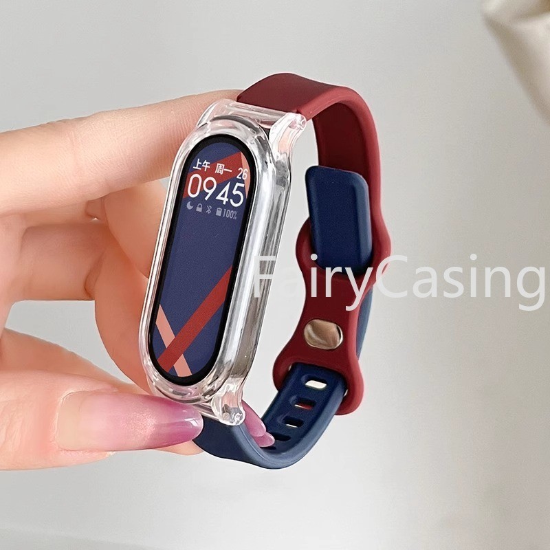 Dây đeo silicon + vỏ trong suốt cho Xiaomi Mi Band 10 9 8 7 6 5 4 3 Dây đeo cổ tay thay thế Vòng đeo tay có thể điều chỉnh Correa