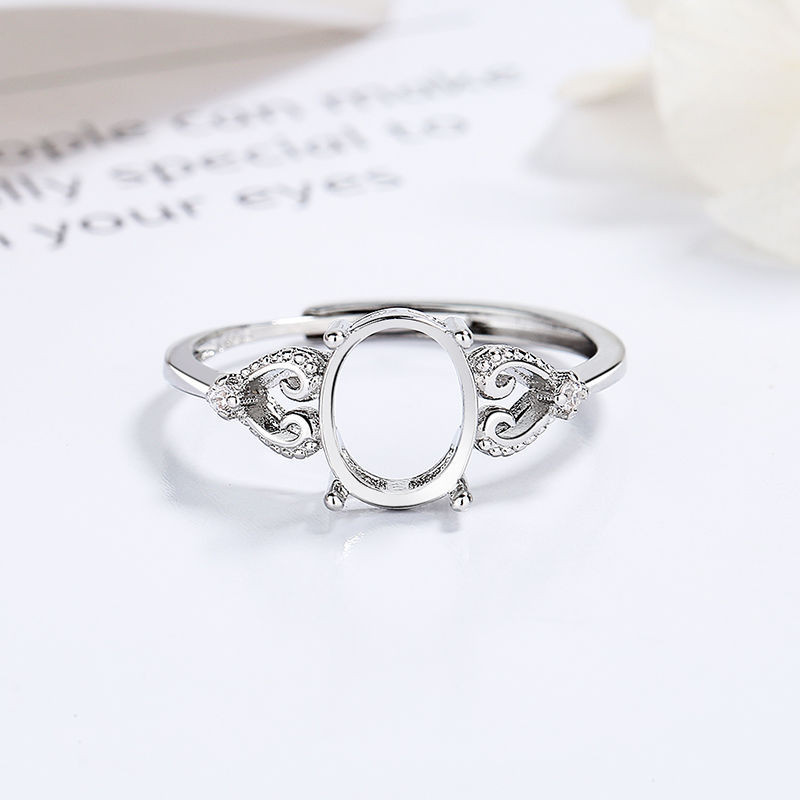 Nhẫn nữ thông dụng bằng bạc Sterling S925 đơn giản nhẫn hình bầu dục đá quý Ngọc Bích đá quý 5*7-9*11 cài đặt nhẫn