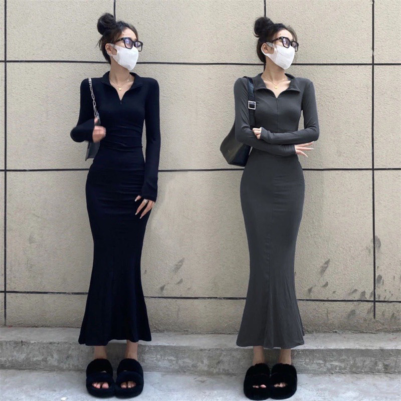 Đầm váy nữ ôm body dáng dài liền thân thiết kế đuôi cá sang chảnh thời trang Hàn hàng QCCC BA SP68