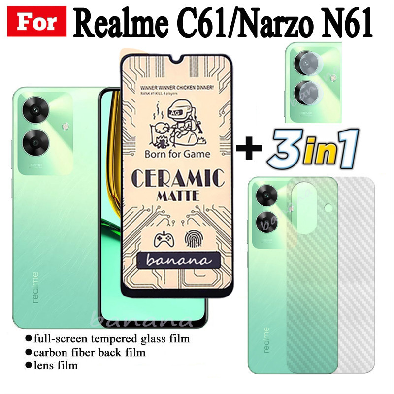 Kính cường lực gốm 3 TRONG 1 Realme C61 Narzo N61 cho Realme C61 C63 N63 C65 C53 C51 C51S Note 50 Ống kính máy ảnh Kính bảo vệ màn hình và phim mặt sau