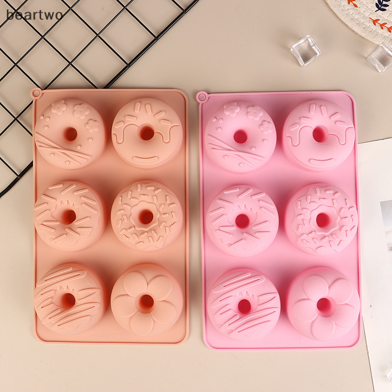 < Beartwo > Khuôn Bánh rán silicon 6 khoang Khuôn sô cô la Bánh ngọt Bánh mì Khuôn làm bánh tráng miệng chống dính DIY Khay nướng bánh Donut Dụng cụ làm đẹp