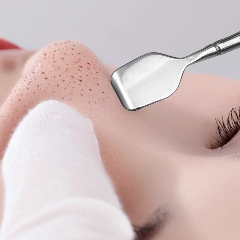 Xẻng Đầu Đen - Khuỷu Tay Dài, Thép Không Gỉ, Hai Đầu - Đẩy Đầu Đen Mũi - Vệ Sinh Cạo Mặt - Đa Năng, Di Động - Kim Mụn - Dụng Cụ Loại Bỏ Da Chết