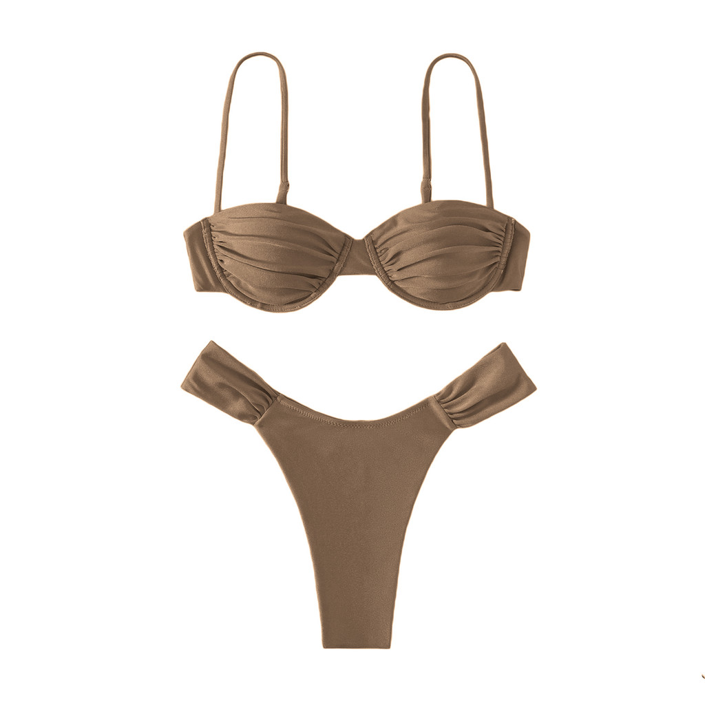 Bộ bikini 2 Mảnh Gồm Áo Ngực + Quần Short Màu Trơn Dành Cho Nữ