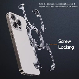 [JLK] Magnetic Metal Aluminium Alloy Frameless Phone Case For iPhone 14 13 15 Pro Max With 360° Stand Anti Drop Shockproof Metal Cover