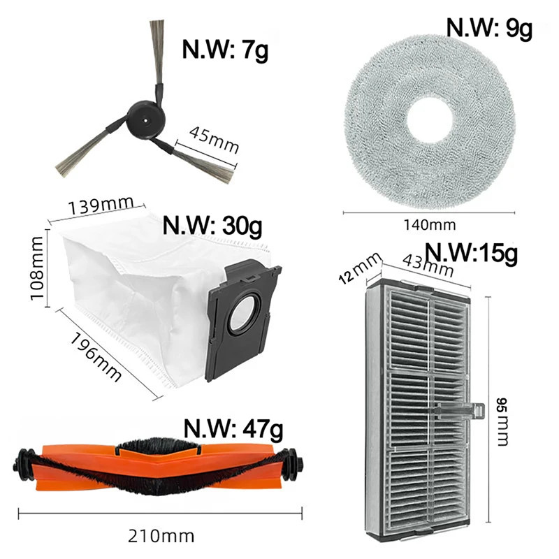 Linh kiện thay thế Dreame Bot X40 Pro / X40 Ultra / S30 Pro Ultra: Bàn chải bên con lăn chính, Bộ lọc Hepa, Túi đựng bụi, Vỏ, Lau nhà
