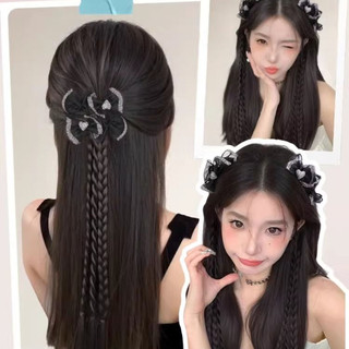 (Giao hàng tại địa phương) Bím tóc giả nhiều sợi với nơ kim cương ngọt ngào - Phụ kiện kẹp tóc thời trang