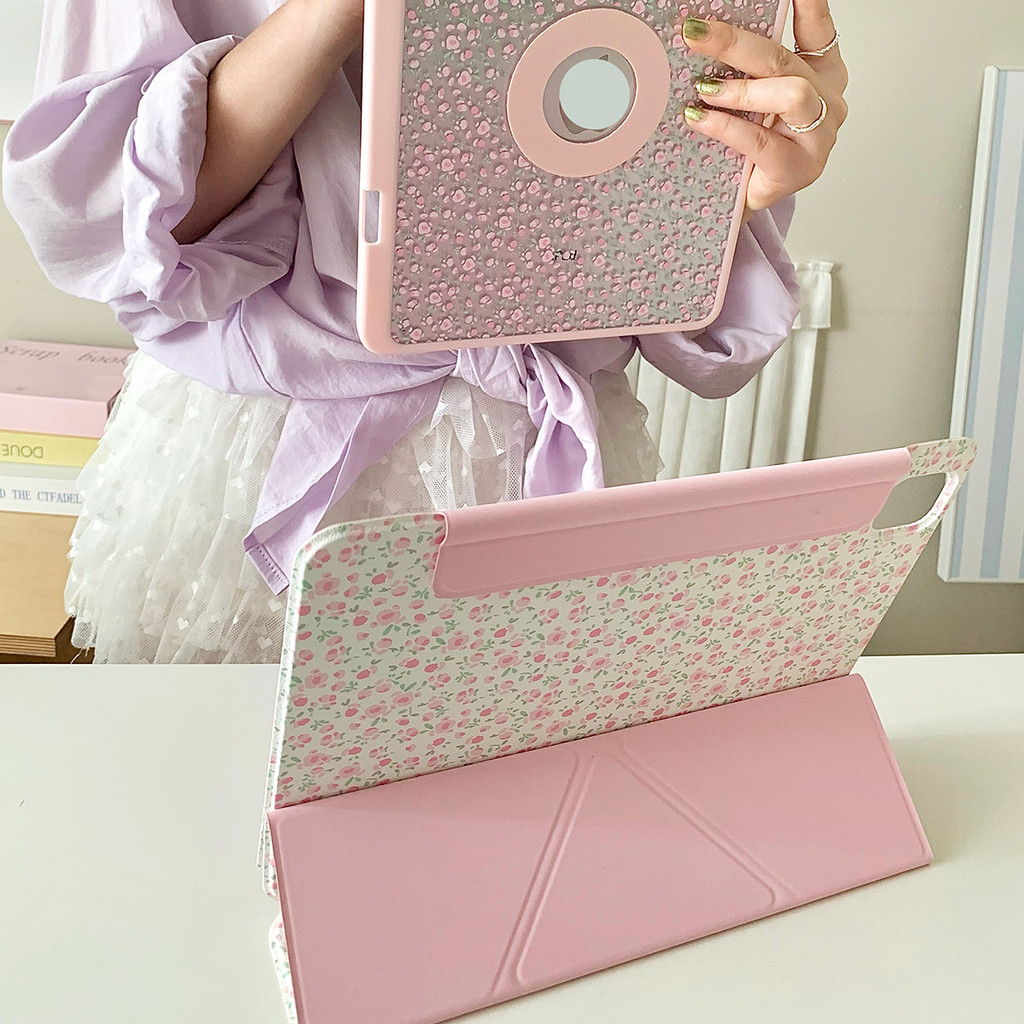 Vỏ Có Thể Tháo Rời Cho Mini6 7 IPad 5 6 7 8 9 Air Air Air2 Air4 Air5 Air6 10.9 "Pro11 Pro12,9 2018 A16 Air M2 Pro M4 11 13 2024 Vỏ Da Nhỏ Hoa Hồng Khe Cắm Bút Chì
