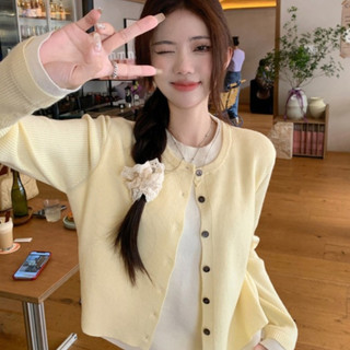 Áo len áo khoác cardigan áo mặc trong phối trong mẫu mới mùa thu cho nữ giả hai chiếc áo ghép màu tương phản