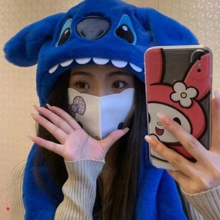 Mũ 2023 Bảo Vệ Tai Ấm Áp Túi Khí Sang Trọng Stitch Nữ Sinh Viên Dễ Thương Cặp Đôi Mùa Đông Dày Sang Trọng