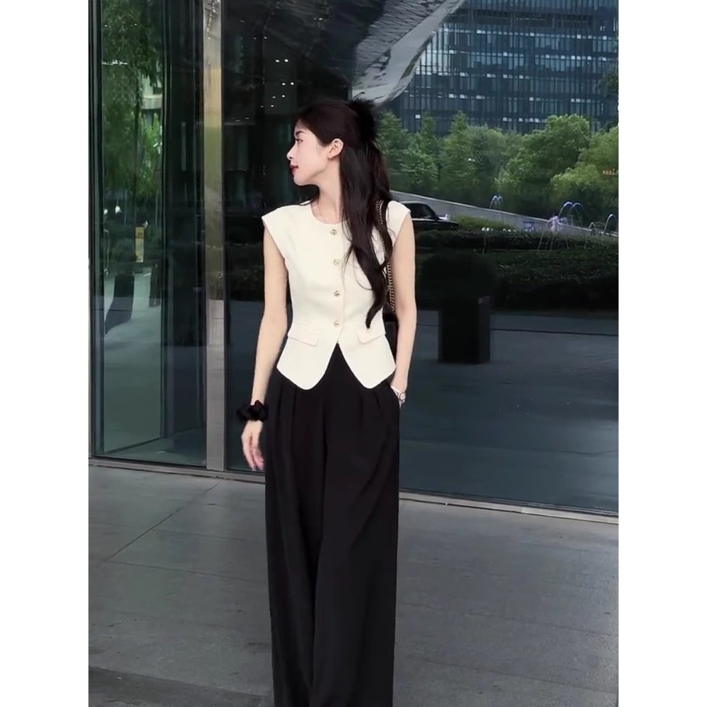 Suxi Đơn Giản Màu Trơn Pháp Retro Thu Đông Mới Áo Vest Nữ Không Tay Ngắn 240921