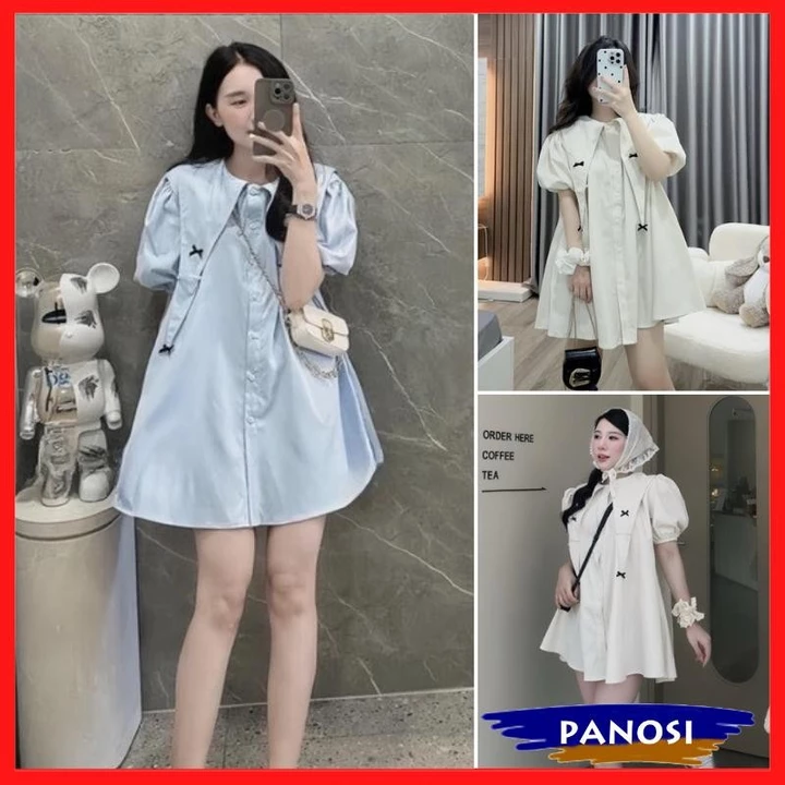 Váy kiểu nữ tiểu thư váy babydoll cổ nhọn 4 nơ chất vải thô hàn cao cấp váy nơ cổ piter xinh xắn V179 PANOSI