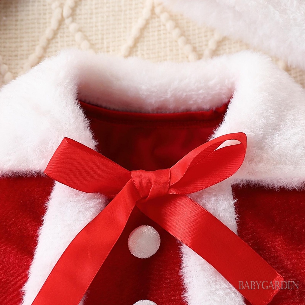 / / -6Month-4 Tuổi Váy cổ tròn dài tay Giáng sinh cho bé gái với mũ ông già Noel và khăn choàng mũi