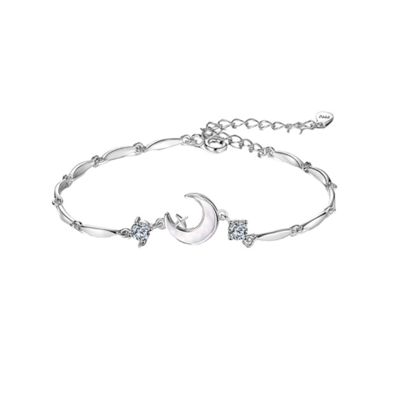 Thời trang S925 Bạc Sao Mặt Trăng Vòng Tay Nữ Tinh Tế Đơn Giản Có Thể Điều Chỉnh Vòng Tay Kim Cương