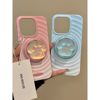 Sang Trọng Màu Xanh Hồng Mèo Móng Vuốt Từ Đứng Ốp lưng iPhone16 15 14 13 12 Pro Max Vỏ Chống Sốc Bảo Vệ Camera Chống Rơi Mặt Sau Cứng Mờ
