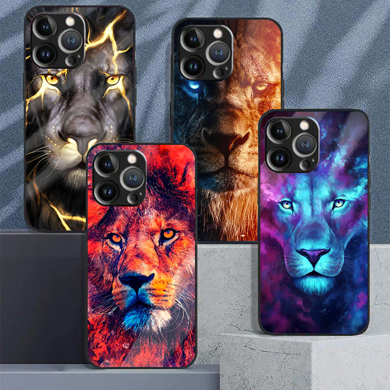 Ốp Điện Thoại Kính Cường Lực Sư Tử 01 Cho IPhone 15 14 13 12 11 Pro XS Max Plus Mini X XR 8 7 6s SE2 / 3