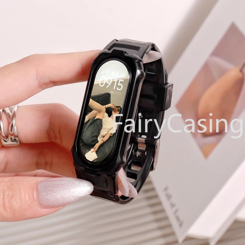 Glacier Kẹo Màu Giáp TPU Dây Đeo Silicon Cho Xiaomi Mi Band 7 6 5 4 3 Dây Đeo Tay Bảo Vệ Toàn Bộ Vỏ Phụ Kiện