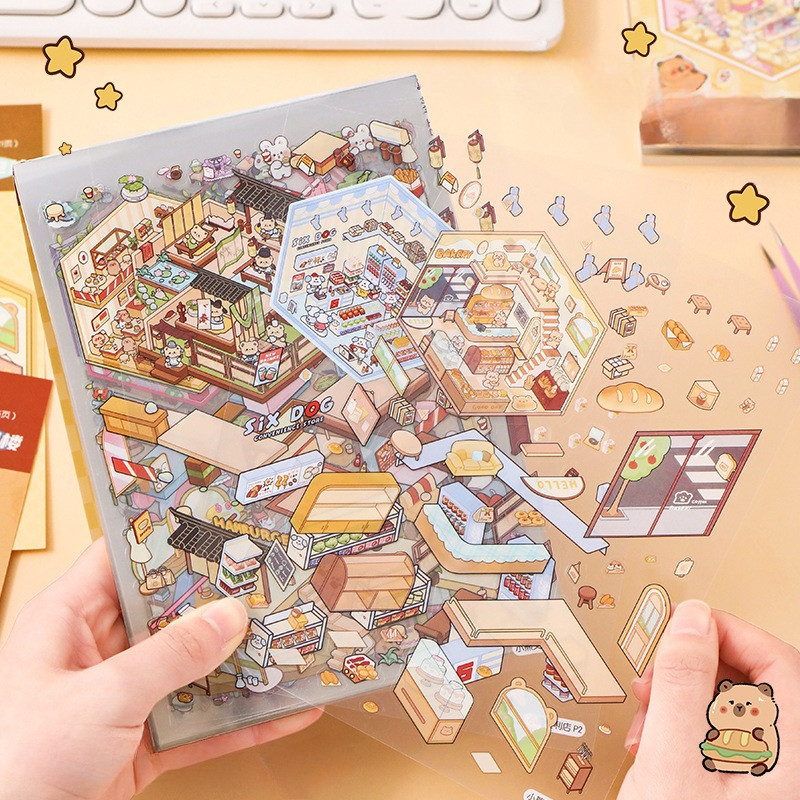 Sticker 3D, Cảnh Thu Nhỏ Dễ Thương, Sinh động,Ngôi Nhà Thu Nhỏ Hoạt Hình Học Sinh Kid Child