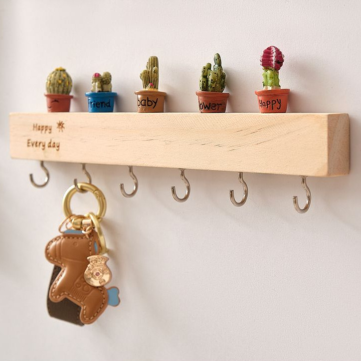 Giá lưu trữ chìa khóa treo tường lối vào, Móc chìa khóa treo tường không khoan bằng gỗ nguyên khối, Giá trang trí sáng tạo cho lối đi cửa