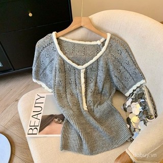 Áo giảm béo tay ngắn màu khối ice silk, thiết kế rỗng ra