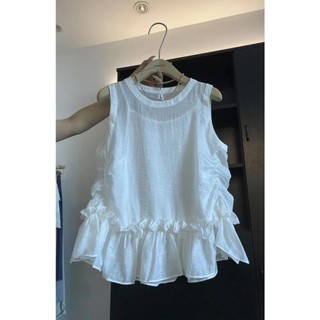 Phiên Bản Hàn Quốc Rời Nấm Cạnh Xếp Ly Ren Rời Trắng Phong Cách Hàng Ngày Sling Áo Vest Không Tay Phong Cách Cơ Bản Áo Sơ Mi Phù Hợp Với Nữ Mùa Hè Phong Cách Mới Thời Trang Giảm Tuổi