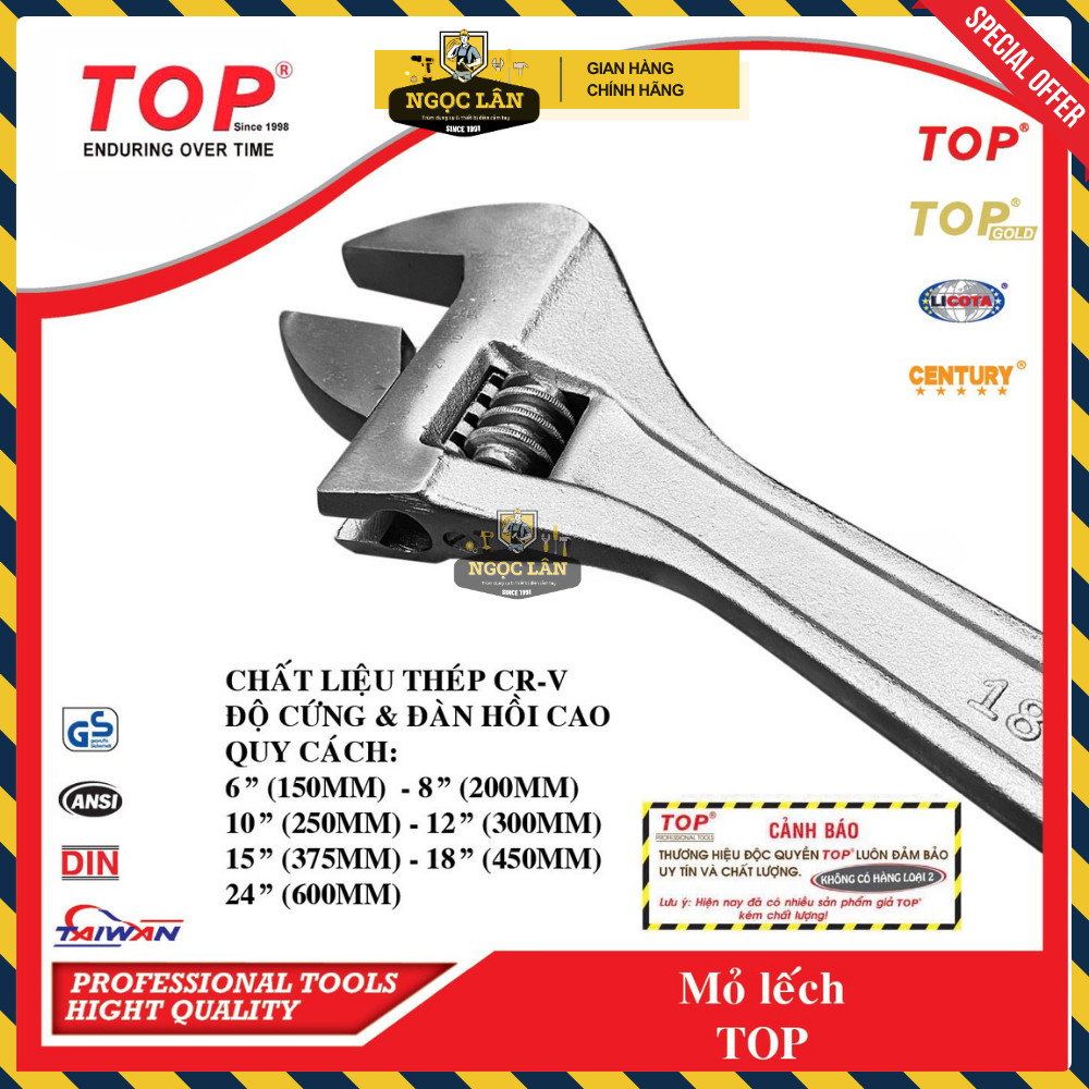[Chính hãng TOP] Mỏ Lết xi trắng Top 6” 150mm 8" 200mm 10" 250mm 12" 300mm hàng Đài Loan cao cấp
