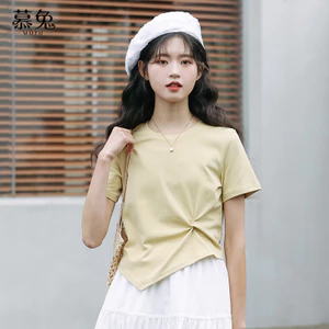 Mutu ins Áo Thun Nữ Tay Ngắn Không Đều Vai, Phù Hợp Mùa Hè, Phong Cách Thời Thượng
