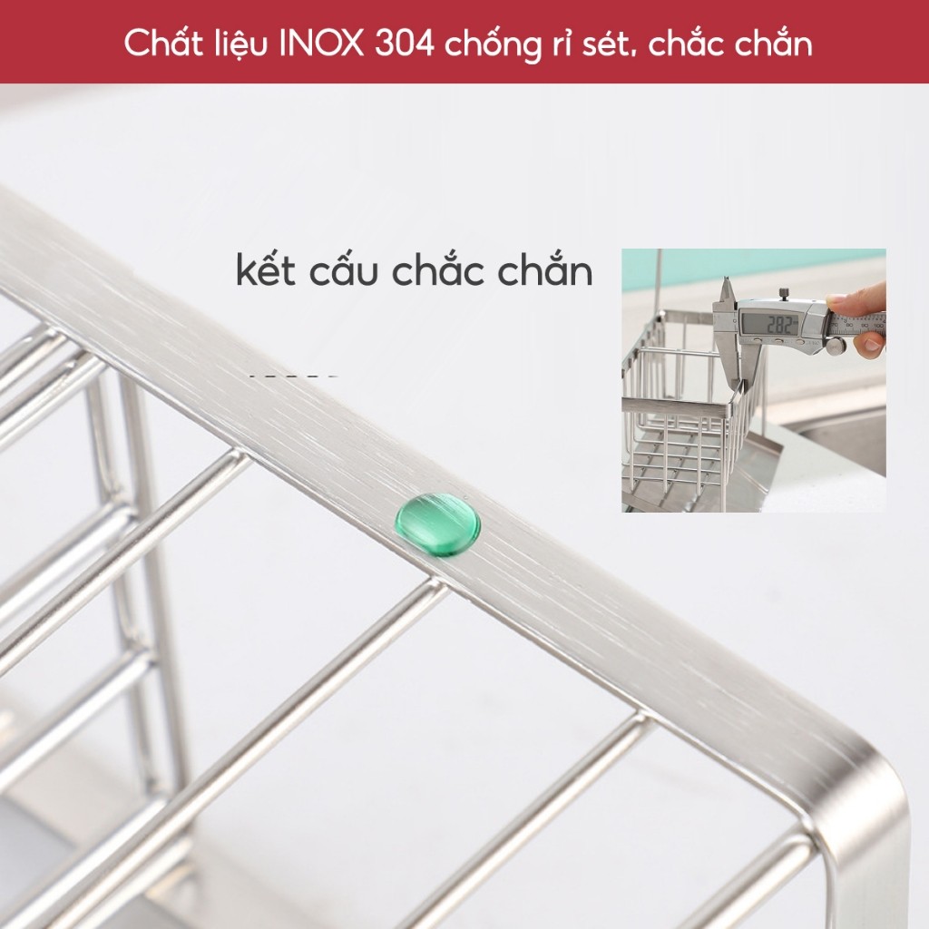 Giá Để Đồ Rửa Chén Bát inox 304 chống rỉ Kệ Đựng Đồ Bồn Rửa Bát Tiện Lợi Kèm Khay Hứng Nước