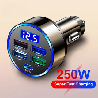 【MOTEX】12V/24V Tẩu Sạc Nhanh  PD QC3.0 USB C 5 Cổng Có Đèn LED Cho Xe Hơi