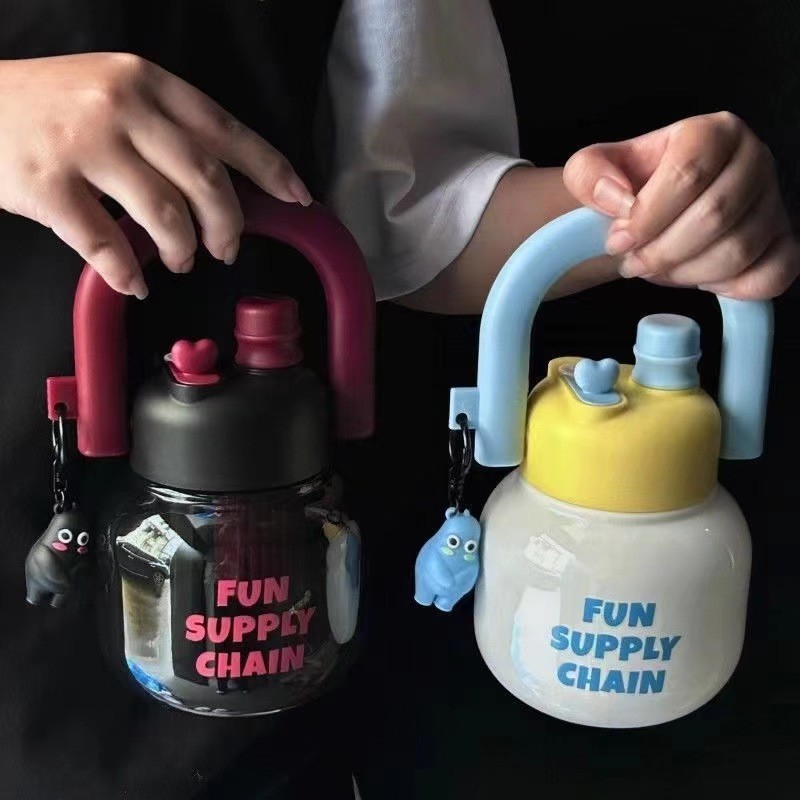Bình Túi Xách Siêu To 800ML - "Tống Tống" Đáng Yêu Cho Học Sinh/Sinh Viên (2 Nắp Uống, Chống Rò)
