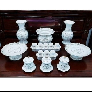 Bộ thờ cúng gốm sứ hoa sen cao cấp