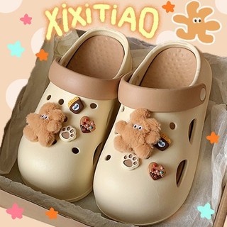 Xixitiao Thỏ Nâu Thời Trang Ngoài Trời Thường Ngày Độc Đáo Thoải Mái Mùa Hè Dép Nữ