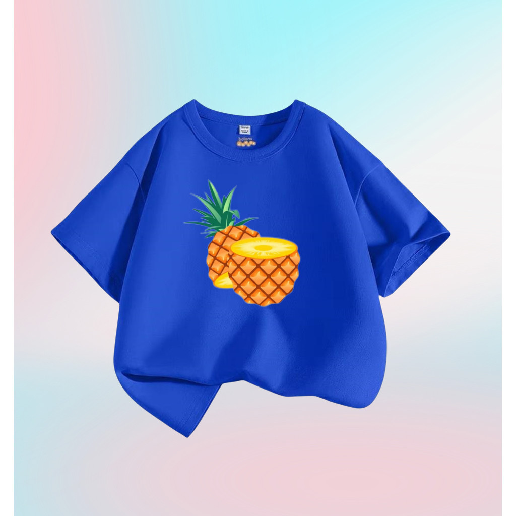 Dứa Trái Cây 2D Trẻ Em Tee Cổ Tròn Top Nắng Mùa Hè Unisex Áo Sơ Mi Cho Bé Trai Bé Gái