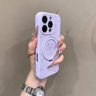 Dễ Thương Nơ Sóng Điểm Từ Giá Đỡ Điện Thoại Di Động iPhone16 15 14 13 12 11 Pro Max Chống Sốc Bảo Vệ Camera Chống Rơi Ốp Lưng Mềm