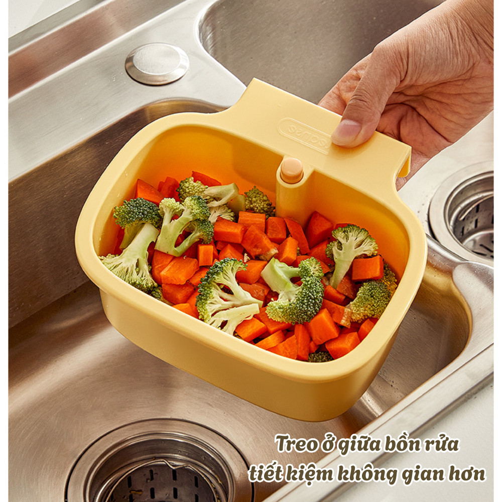 Rổ Lọc Rác Bồn Rửa Chén Thông Minh DinoHome, Khay Lọc Rác Thoát Nước Nhà Bếp Nhấn Đổ Rác Tự Động