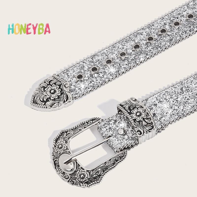< Honeyba > Thắt lưng đính đá Gothic cá tính dành cho nữ Thắt lưng da thời trang bé gái Western Cowboy Y2K Retro Jeans Váy trang trí Thắt lưng