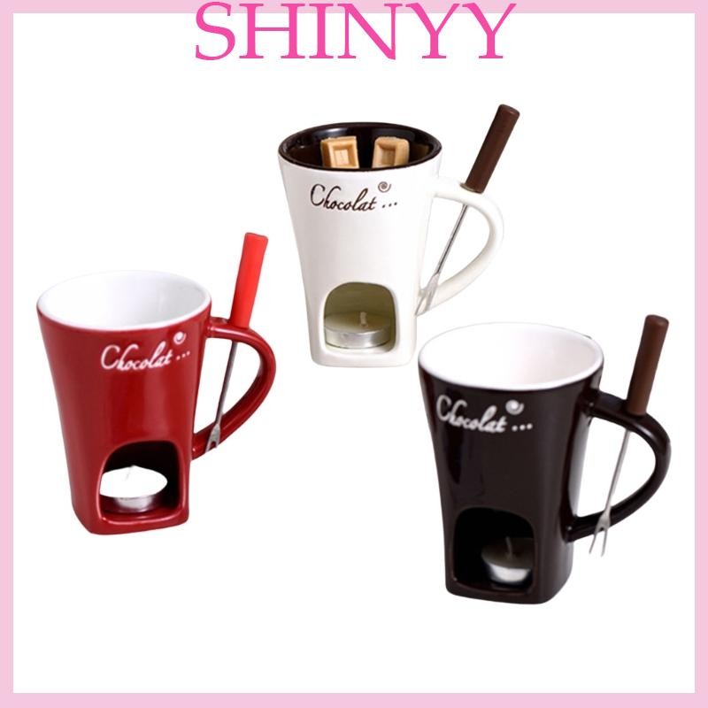 SHI Bộ cốc sô cô la Fondaue di động Cốc nóng chảy sô cô la có nĩa lý tưởng cho các bữa tiệc tại nhà và các buổi họp mặt
