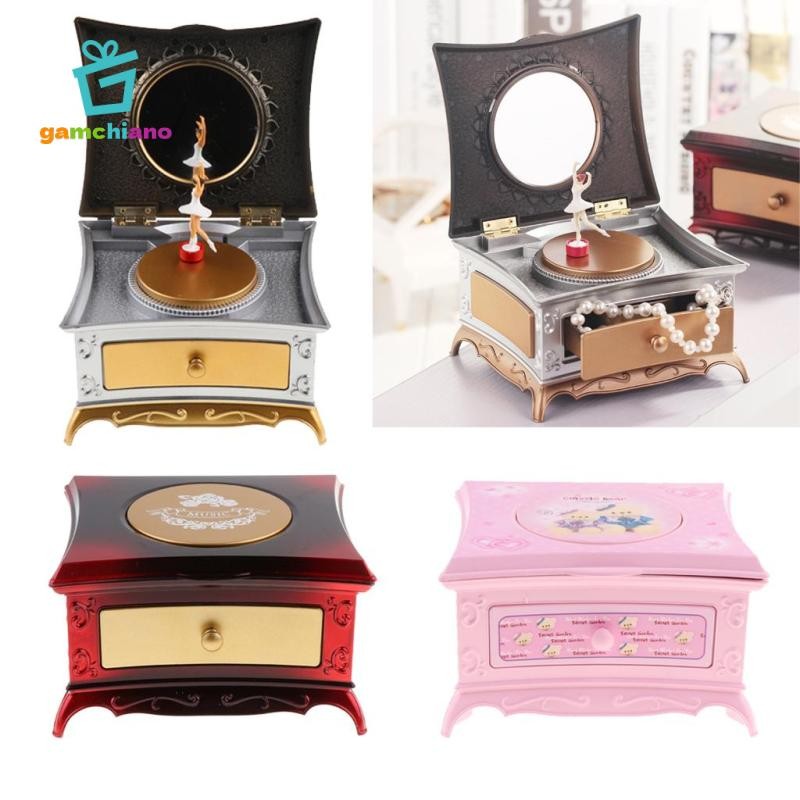 Hộp đựng đồ trang sức âm nhạc gamchiano có vũ công cho bé có ngăn kéo, gương tròn