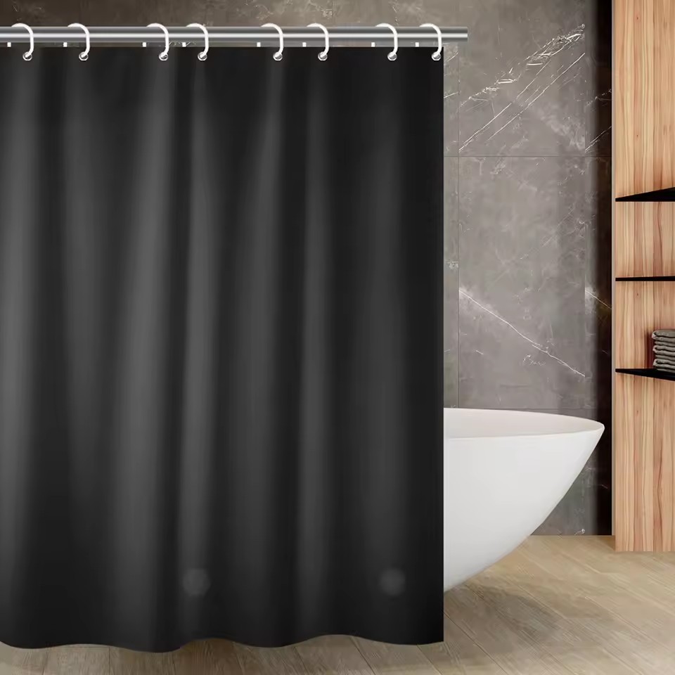 Rèm tắm tối giản màu đen PEVA 180cm - Vải chống thấm dày, Phụ kiện phòng tắm đơn giản hiện đại