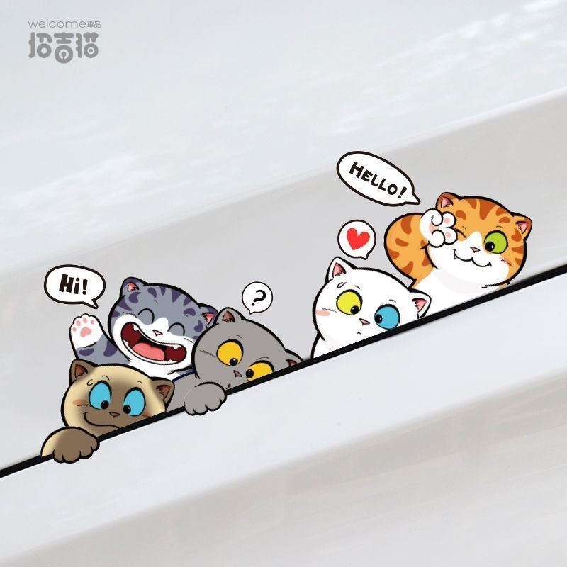 Nhãn dán xe mèo dễ thương, sáng tạo độc đáo, trang trí kính