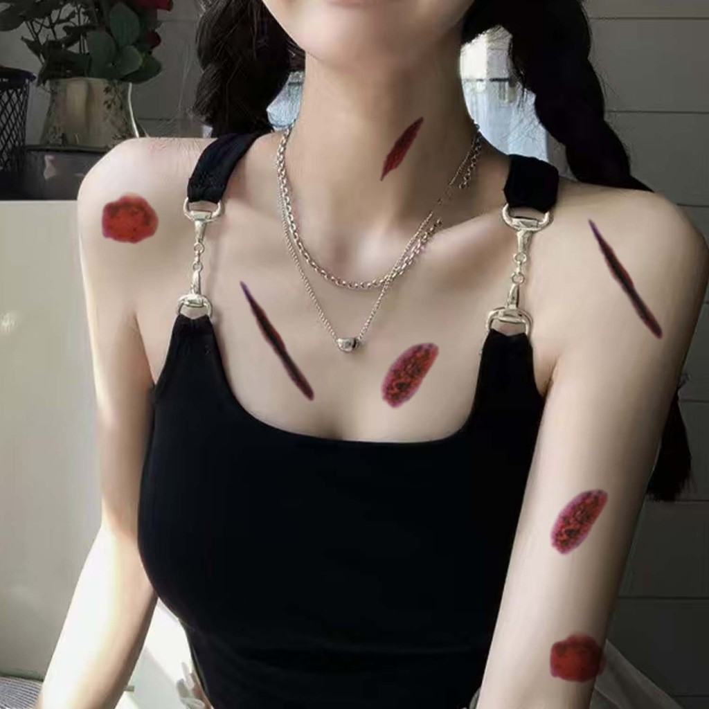 Trang trí Halloween 8,5x14cm - Nhãn dán hình xăm mô phỏng vết thương thật, phù hợp cosplay vàparty