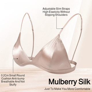 『Brelira』Satin Thin Straps Bra Wireless French Triangle Cup Minimizer Bra Breathable Mulberry Silk Ultra-Thin Anti-Sagging Seamless ​​Underwear