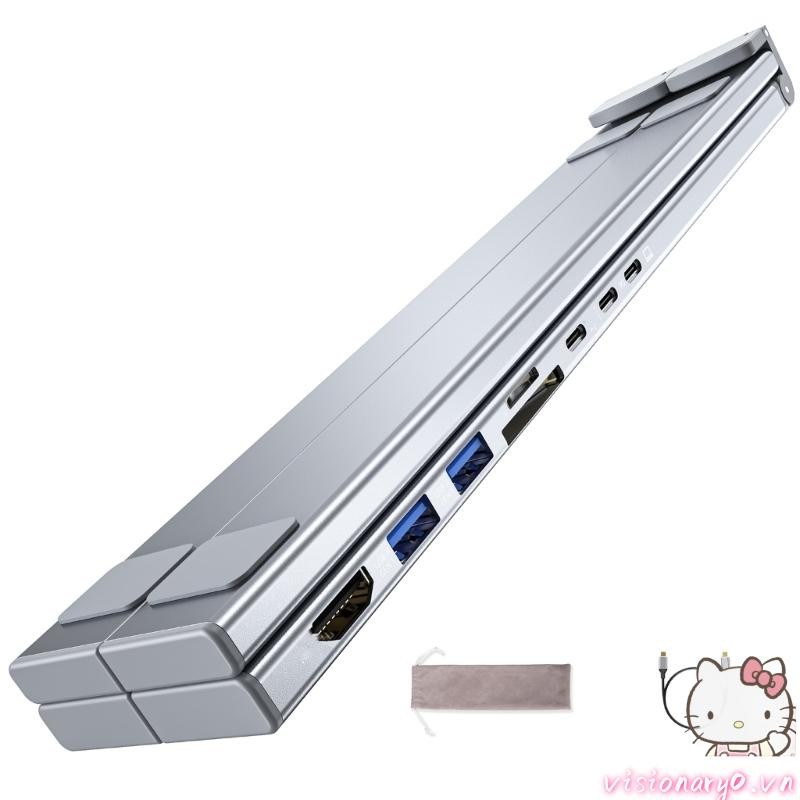 Giá đỡ máy tính xách tay bằng nhôm Vision với trung tâm mở rộng 8 trong 1 với tốc độ nhanh 4K và PD100W
