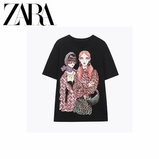 Áo thun Cotton ngắn tay in họa tiết ZARA Spring New Girl