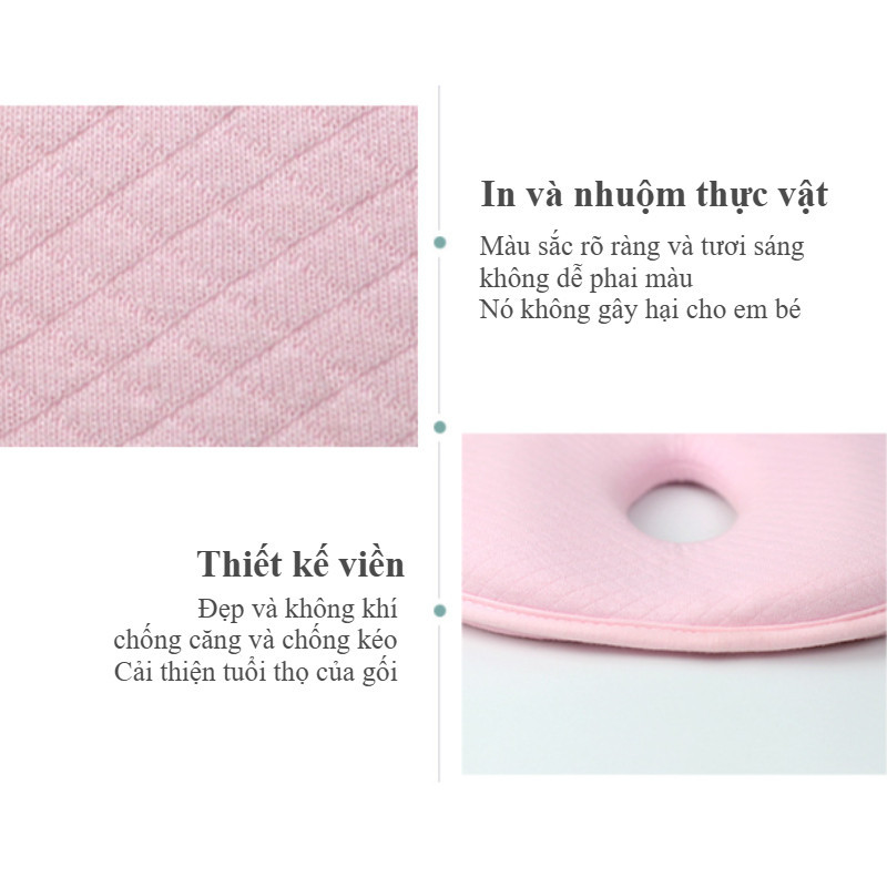 Gối Chống Bẹp Méo Đầu Cho Bé Sơ Sinh 0-18 tháng, Lõi mút hoạt tính êm ái, vải cotton thoáng khí
