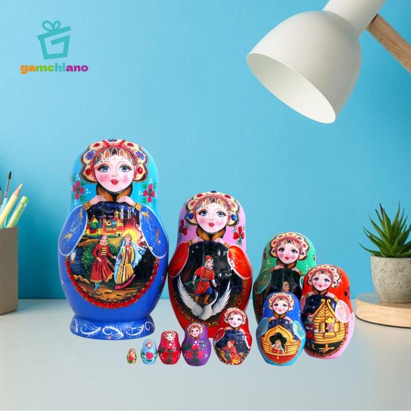 Gamchiano 10 Miếng Làm Tổ Búp Bê Matryoshka Xếp Chồng Bộ Sưu Tập Thủ Công Gỗ Dễ Thương Xếp Chồng Tổ Bộ Để Trang Trí Nhà Cửa Sinh Nhật
